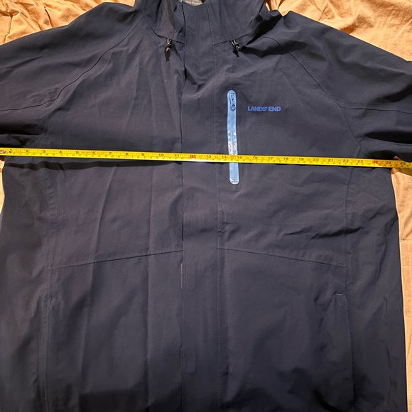 Lands End hooded navy blue rain jacket. - Picture 4 of 5
